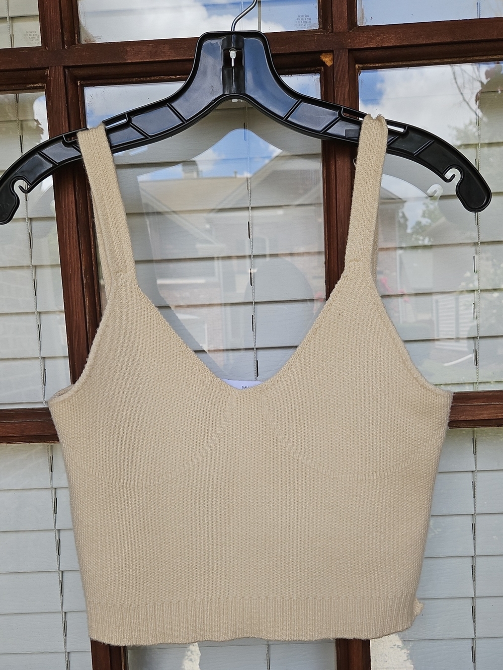 Zara Knit Beige Sand Colored Sculpted Cropped Tank Top With Slits